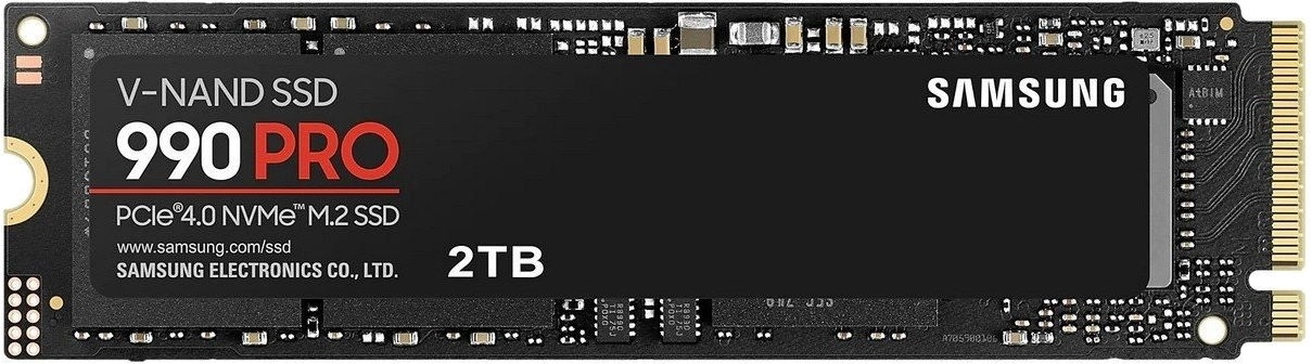 M.2 NVMe SSD 2.0TB  Samsung SSD 990 PRO, PCIe4.0 x4 / NVMe2.0, M2 Type 2280 form factor, Seq. Read: 7450 MB/s, Seq. Write: 6900 MB/s, Max Random 4k: Read /Write: 1400,000/1550,000 IOPS, Samsung in-house Controller, 2GB LPDDR4, V-NAND 3-bit MLC