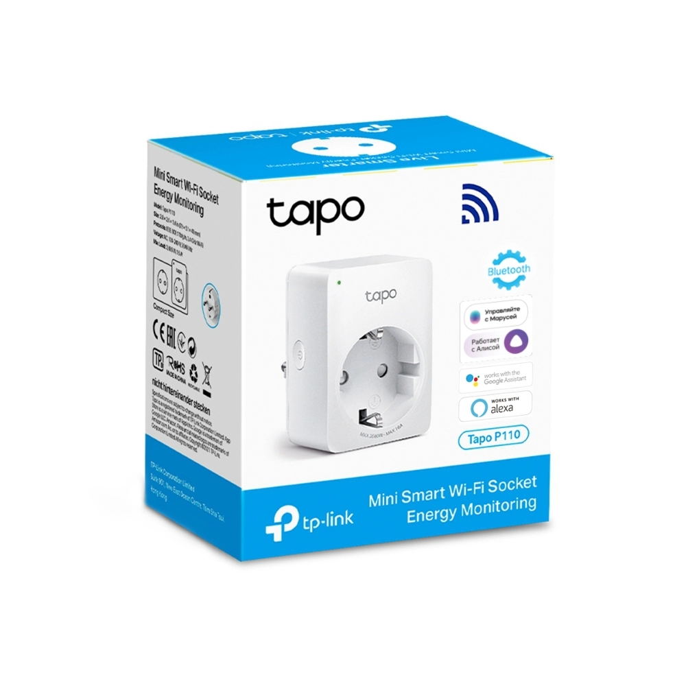 TP-LINK Tapo P110, Smart Mini Plug with Energy Monitoring, Wifi, Remote Access, Scheduling, Away Mode, Voice Control (The Google Assistant, Алиса)