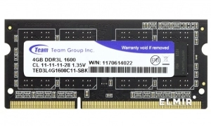 4GB DDR3L-1600 SODIMM TEAM, PC12800, CL11, 1.35V