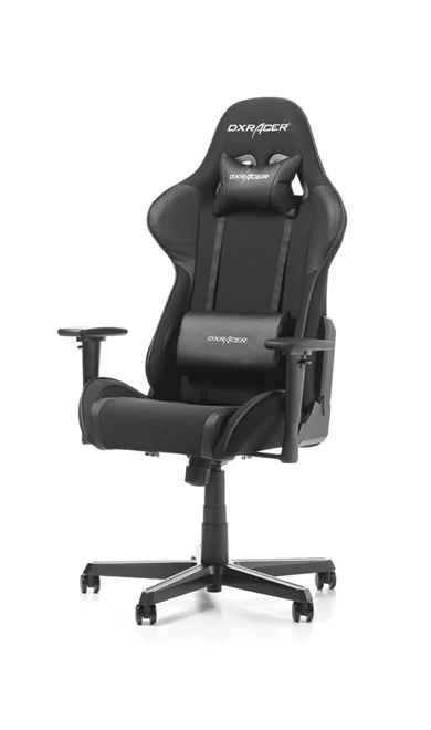 Gaming/Office Chair DXRacer Formula GC-F11-N-H1, Black/Black, Premium Fabric + PU leather, max weight up to 150kg / height 145-180cm, Recline 90°-135°, 3D Armrests, Head and Lumber cushions, Aluminium wheelbase, 2