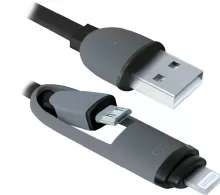 Кабель USB-A - Lightning/Micro USB Defender USB10-03BP USB-MicroUSB-Lighthing 1m black