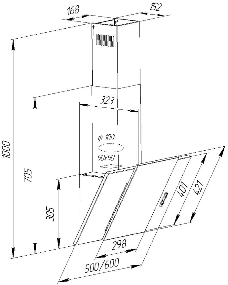Hota inclinata Pyramida KZ60BR, 1 motoare, 320 m3/h, 60 cm, Maro