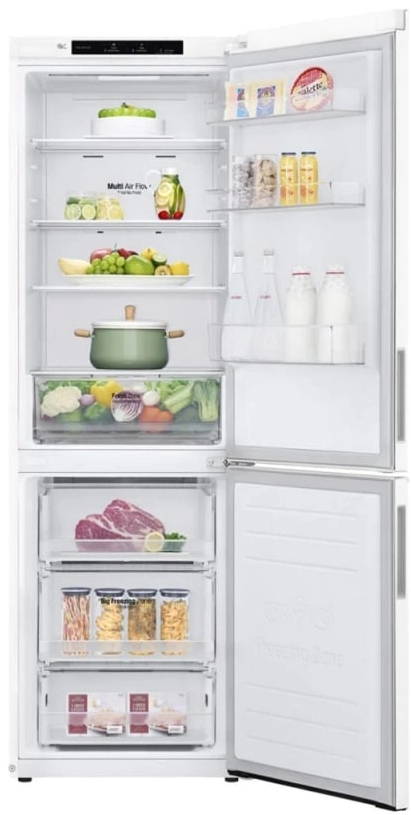 Холодильник с нижней морозильной камерой LG GWB459SQLM, 341 л, 186 см, A++, Белый