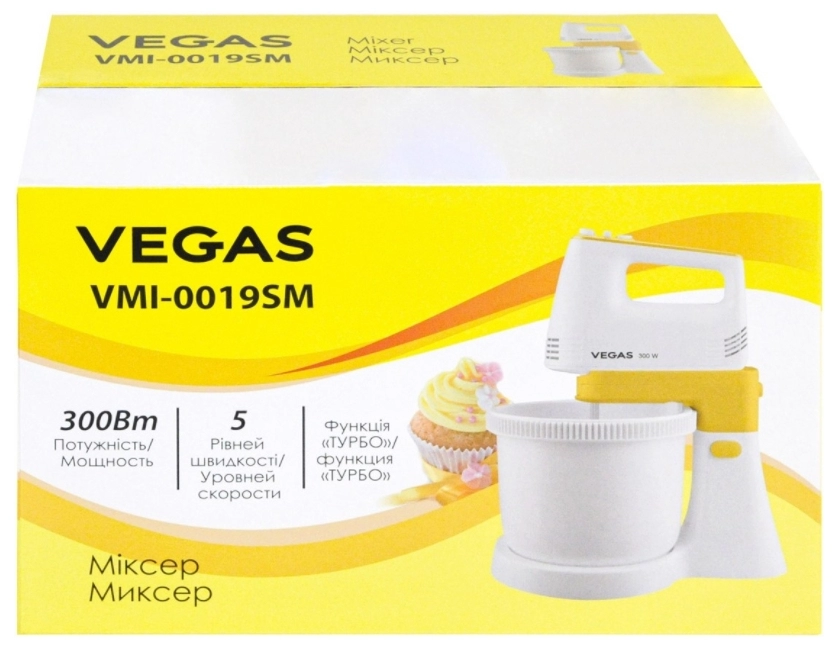 Миксер Vegas VMI-0019SM, 200 Вт, 5 скоростей, Белый