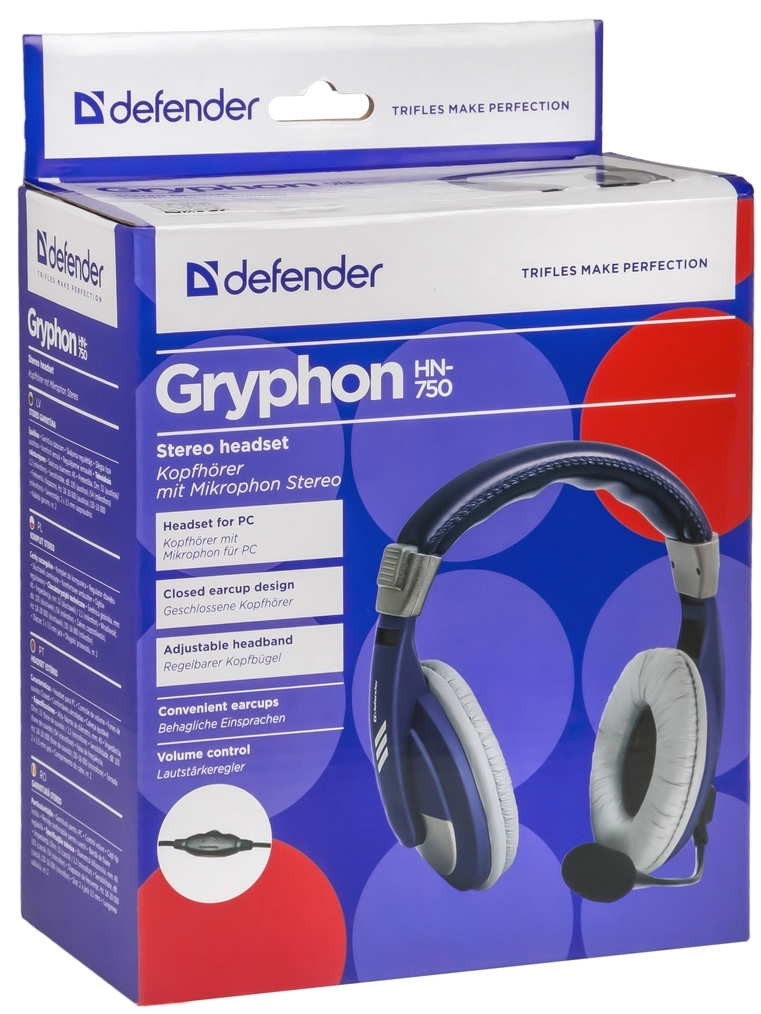 Наушники проводные Defender Gryphon HN750 blue